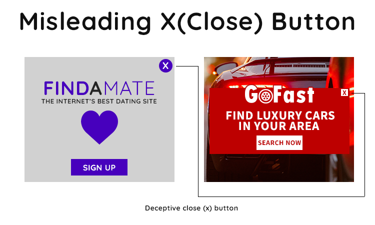misleading x button abusive