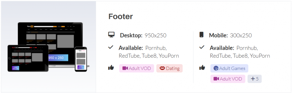 Pornhub Footer ad format example displaying banner ads at the bottom of the page for high-visibility advertising